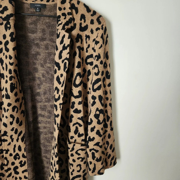 J.Crew | Sophie Open Front Merino Wool Blend Sweater Blazer in Leopard - Size S - Picture 4 of 10